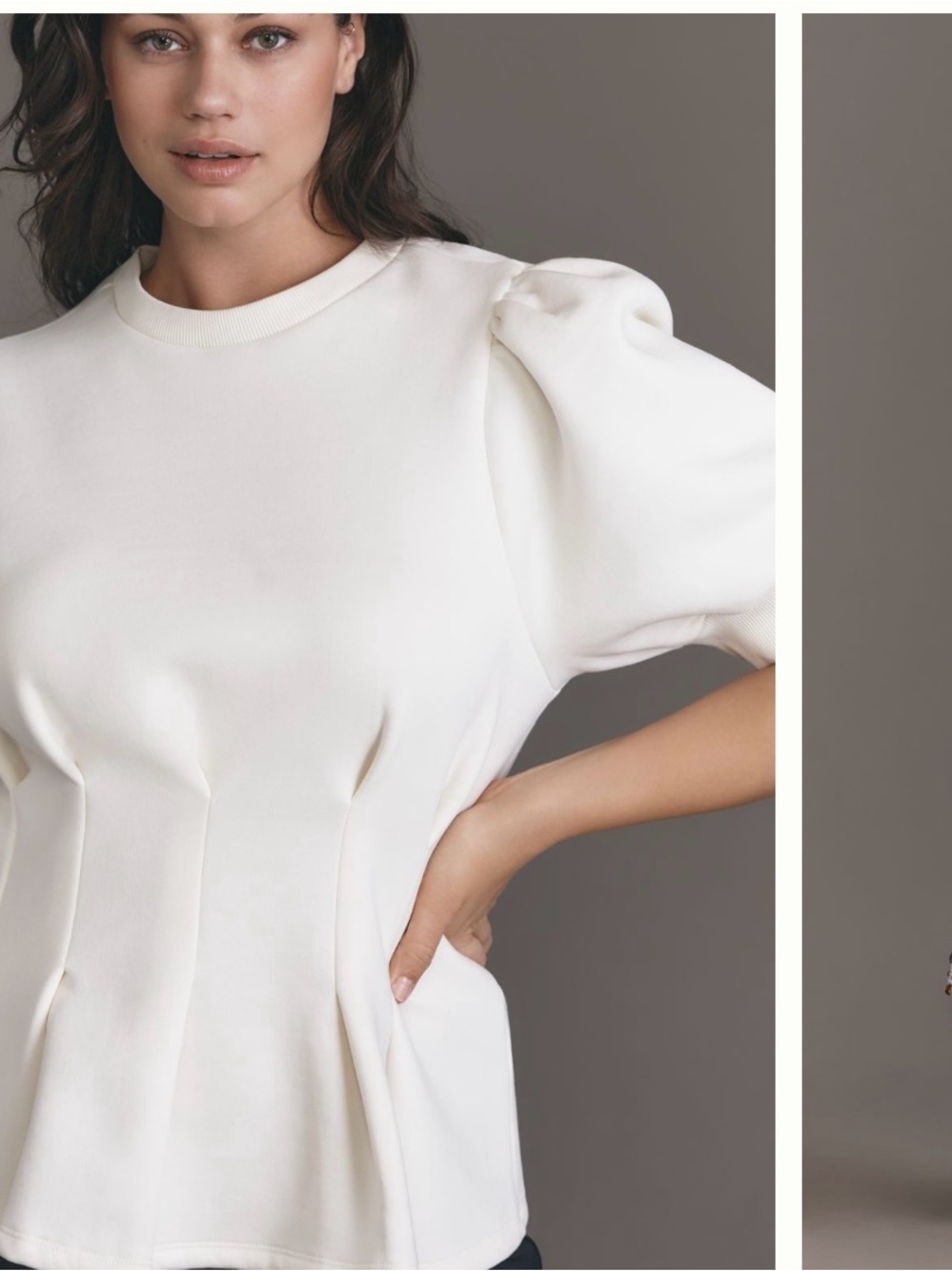 Anthropologie Maeve White Puff Sleeve Pleated Waist Peplum Top